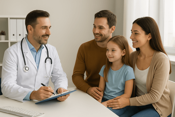 Família em consulta com médico da Clinicare